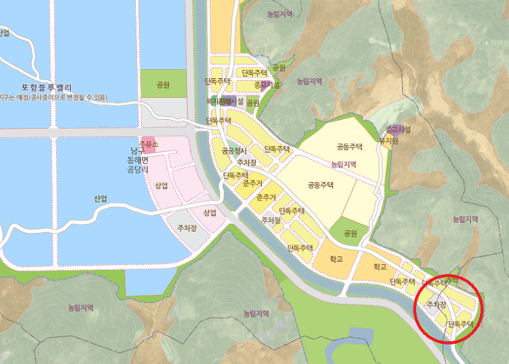 포항블루밸리국가산업단지 단독주택용지 [A]블럭【주차장앞 "최저 가격/ 최고위치" 택지매매】